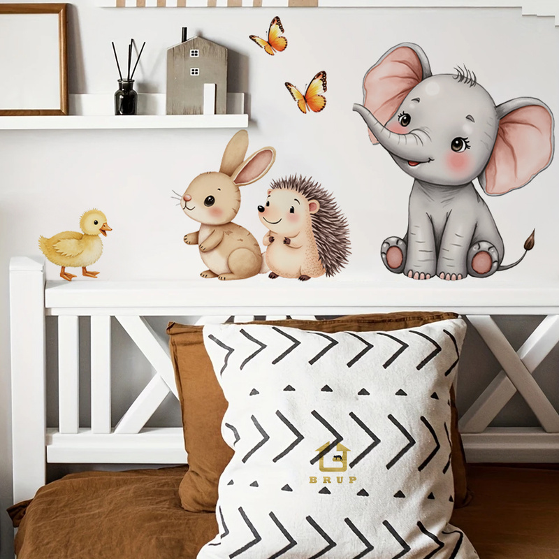 만화 동물 벽 스티커-코끼리 토끼 고슴도치 보육 데칼, - Flooring Home Decor 리뷰 및 가격