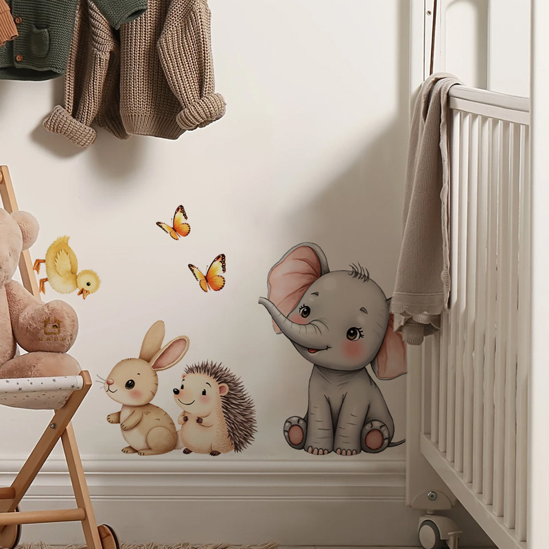 만화 동물 벽 스티커-코끼리 토끼 고슴도치 보육 데칼, - Flooring Home Decor 리뷰 및 가격