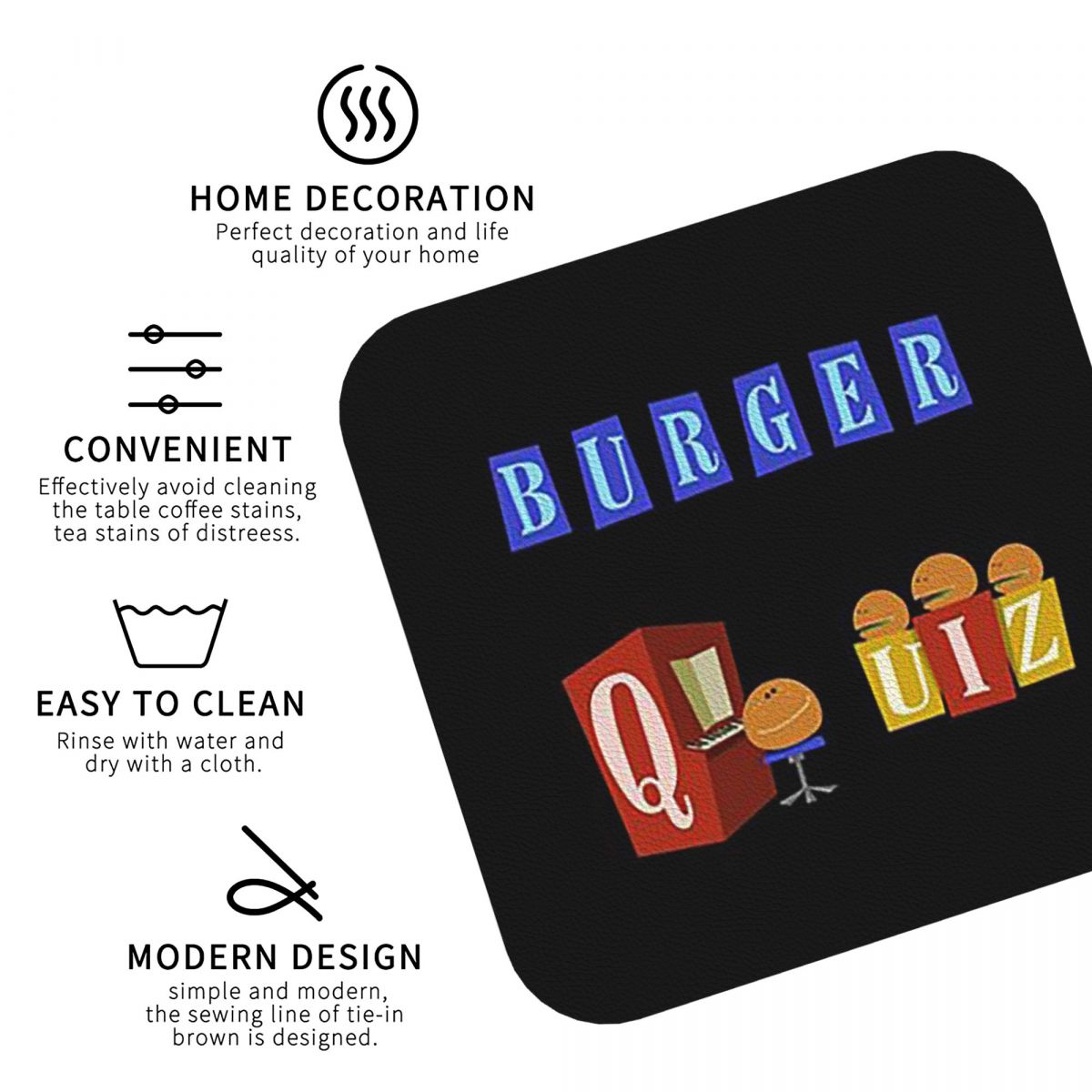버거 퀴즈 신규 로고 코스터 주방 매트 미끄럼 방지 단 - Home Decor Quiz Free 리뷰 및 가격