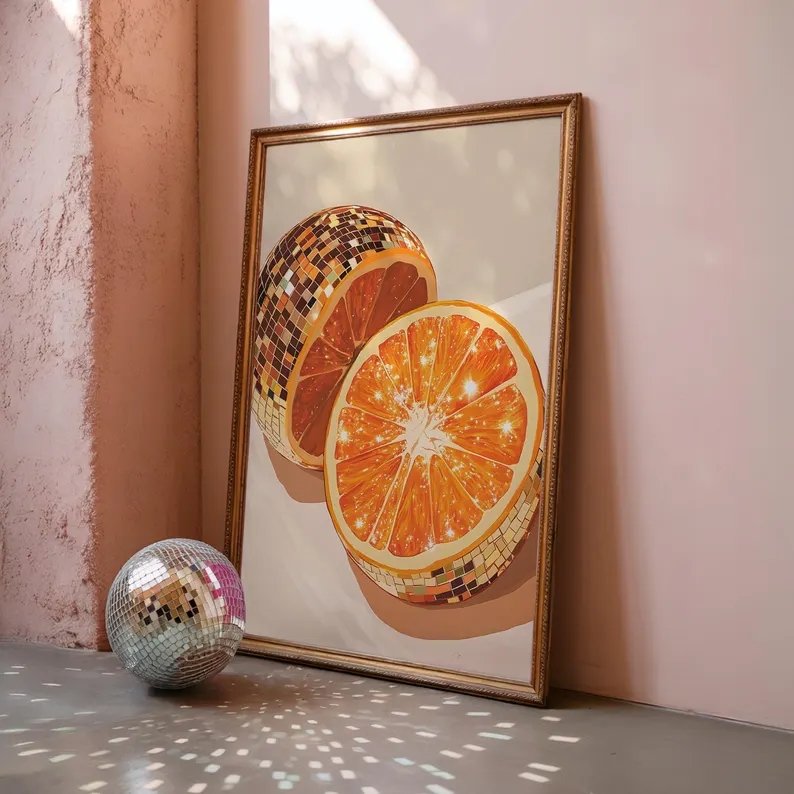 현대 오렌지 디스코 볼 벽 아트 인쇄 캔버스 회화 포스 - Home Decor Orange 리뷰 및 가격