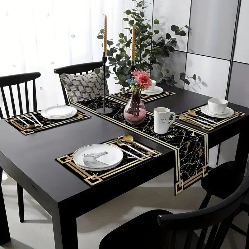 VIKAMA 블랙 골드 대리석 테이블 러너 플레이스매트 - Linen Table Runner 리뷰 및 가격