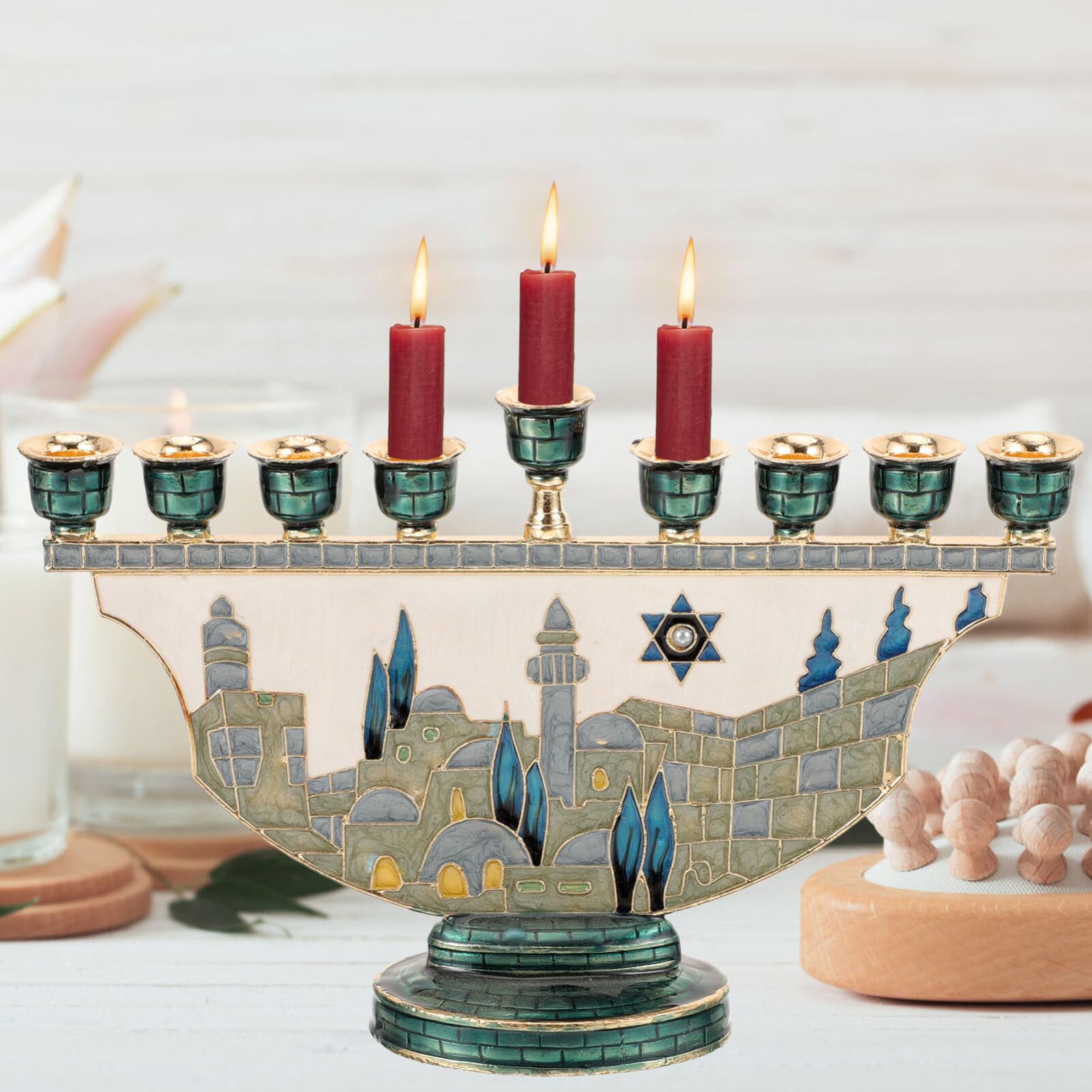 예루살렘 메노라 하누카 촛대 9개 갈래 에나멜 유대교  - Home Decor Gift 리뷰 및 가격