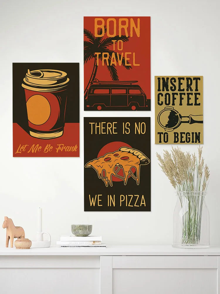 커피 벡터 포스터 세트 레트로 크래프트 종이 스티커 빈 - Home Decor Vector 리뷰 및 가격