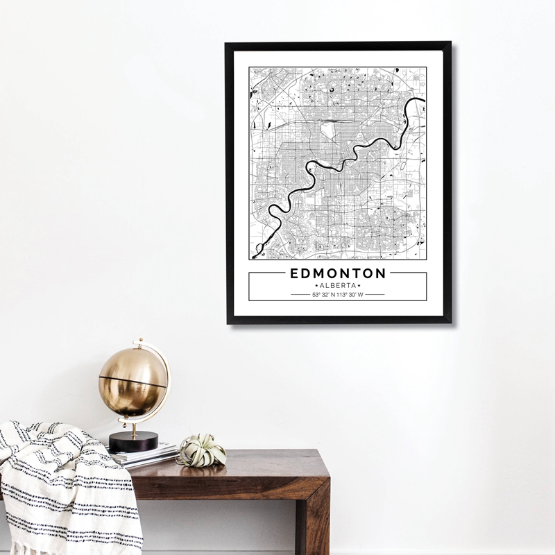 에드먼턴 앨버타지도 블랙 화이트 캔버스 포스터 캐나다  - Home Decor Canada 리뷰 및 가격
