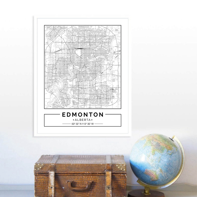 에드먼턴 앨버타지도 블랙 화이트 캔버스 포스터 캐나다  - Home Decor Canada 리뷰 및 가격